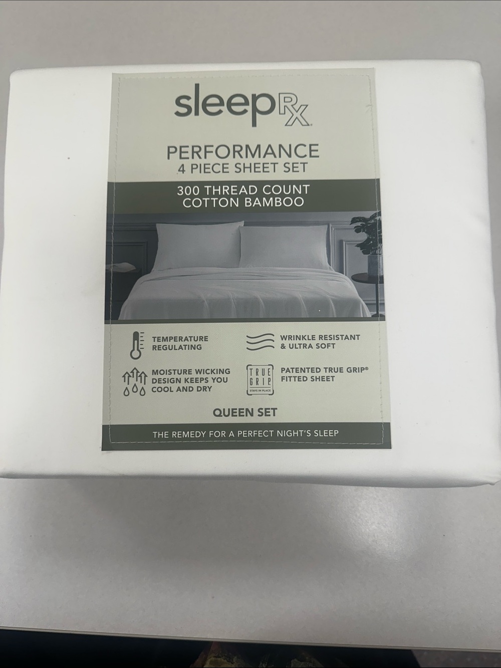 SleepRx Performance 300TC Cotton Bamboo Queen Sheet Set - Bright White/White